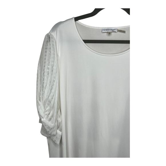 Calvin Klein White Puff Sleeve Blouse Size 2X - Picture 2 of 7
